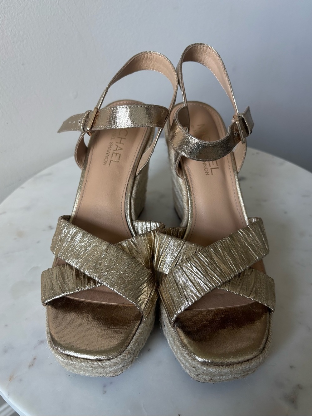 MICHAEL Michael Kors  Arielle Gold Wedge size 7-4 inches Heel Espadrille 204542